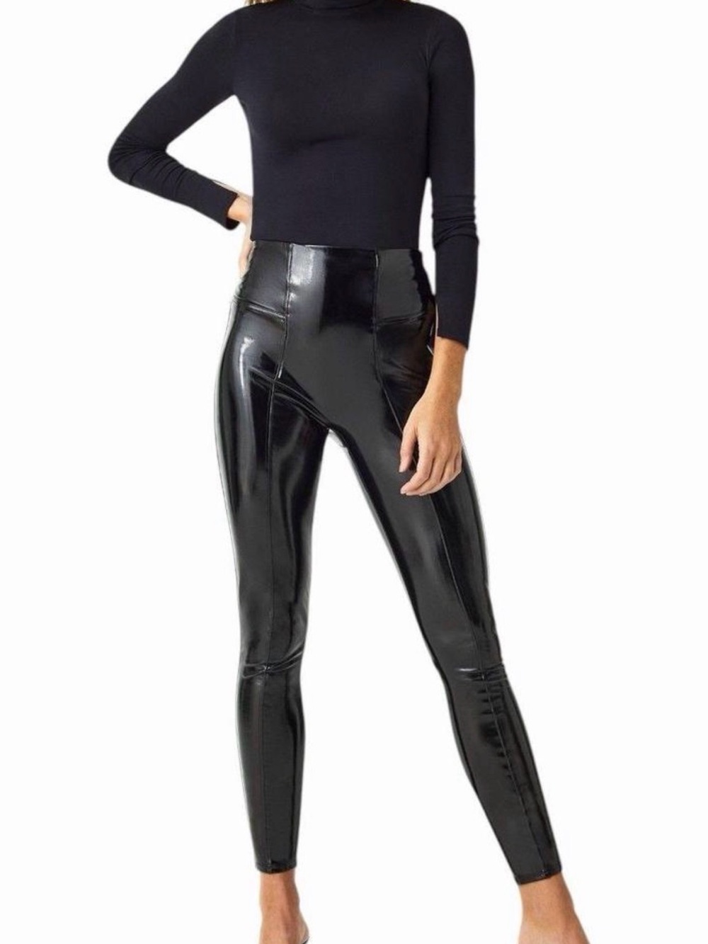 SPANX Petite Glossy Black Vegan Leather-Look High-Rise Leggings